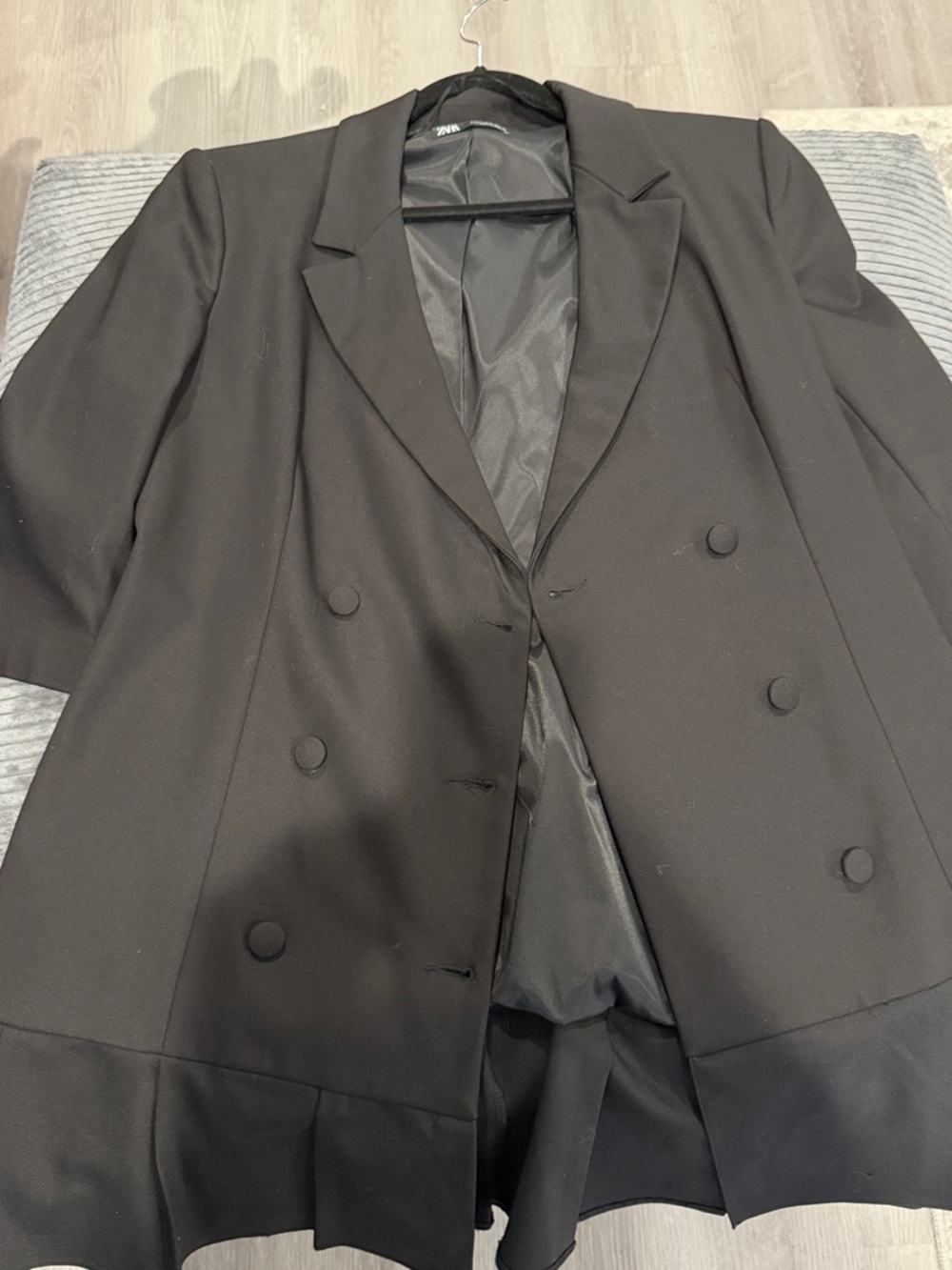 Zara Black Double-Breasted Blazer Dress with Covered Buttons